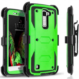 LG K10, LG Premier LTE Case, [SUPER GUARD] Dual Layer Protection With [Built-in Screen Protector] Holster Locking Belt Clip+Circle(TM) Stylus Touch Screen Pen (Green)